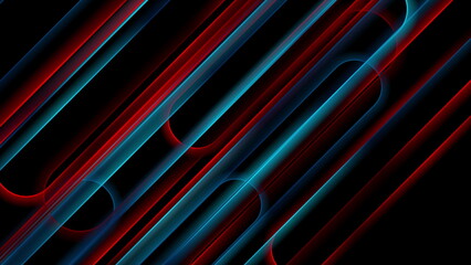 Fototapeta premium Red and blue glossy smooth lines abstract geometric background