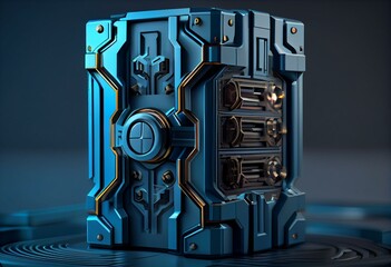 Blue Tech Background with Futuristic, Sci-Fi Hardware. 3D Render. Generative AI