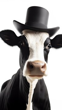 Portrait of a cow wearing hat, Generative AI