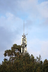 A telecommunications antenna in the middle of a forest