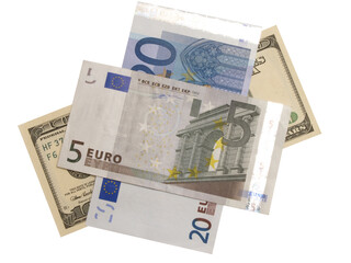 Money dollars and euro isolated 