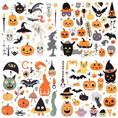 Fototapeta premium Halloween clipart elements set, white background