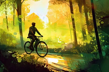 Biking in Futuristic Rural Greenery (AI Generated)