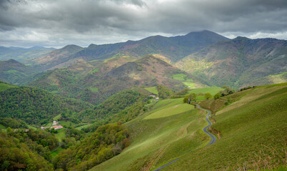 Hills and valleys of Basque country Pyrenees mountains,  France