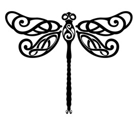 Dragonfly design. Curve decoration design. Silhouette vector flat illustration. Cutting file. Suitable for cutting software. 