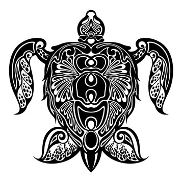 Decorative polynesian turtle tattoo, tribal design pattern, isolated vector shape
