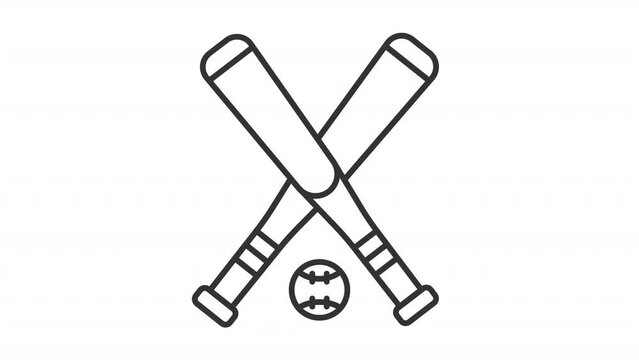 Playing baseball linear animation. Two bats and ball. Sport equipment. Tournament. Seamless loop HD video with alpha channel on transparent background. Outline motion graphic animation