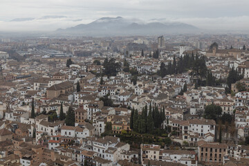 Fototapeta na wymiar Aerial view of the Albaicin (Albayzin) -- medieval Moorish district of Granada, Andalusia, Spain.