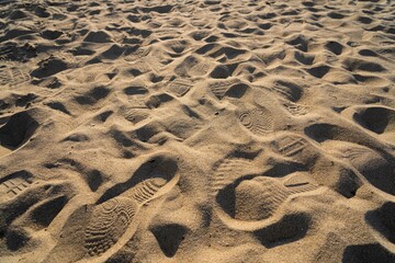 사람들이 밟고 지나간 모래사장