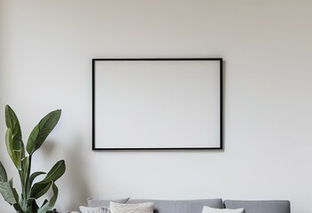 Versatile blank frame mockup in modern minimalist interior. Ideal template for artwork, photo, or poster display.