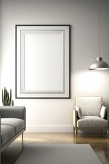 Versatile blank frame mockup in modern minimalist interior. Ideal template for artwork, photo, or poster display.