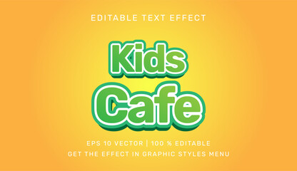 Vector illustration of Kids cafe 3d editable text effect template