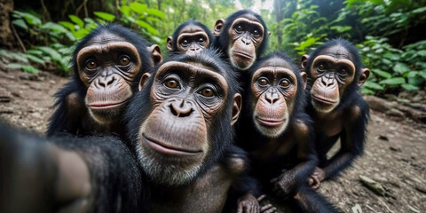 A Group Of Chimpanzee Taking Selfie Hyper Realistic Realism Style Generative Ai Digital Illustration Part#140423