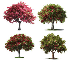 A realistic set of cherry trees with a transparent PNG format and isolated background for easy use in any project. Generative AI.