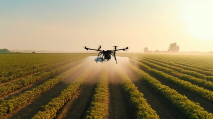 Fototapeta na wymiar Using an agricultural drone, Smart Farm 4.0's Ai Generative idea fertilized the fields of green tea.