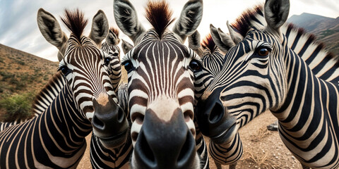 A Group Of Zebra Taking Selfie Hyper Realistic Realism Style Generative Ai Digital Illustration Part#140423