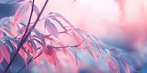 Pink and purple leaves soft focus background with copy space, presentation background, dream atmosphere - generative AI