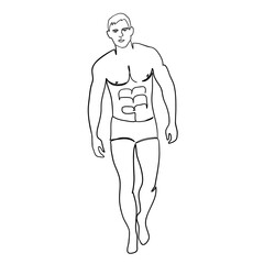 Single continuous line drawing of young sportive man. Fitness stretching concept. One line draw design  illustration.