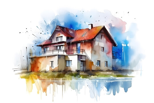 Watercolor design of a big house - Generative AI