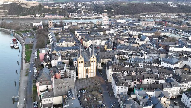Marvel at the rich history of Koblenz's old city, with a stunning aerial drone video that captures the town's ancient beauty. Koblenz center Liebfrauenkirche