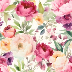 Discover the magic of this watercolor garden flowers pattern, featuring an exquisite collection of hand-painted blossoms, perfect for adding a touch of whimsical charm and beauty to your designs