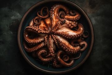 AI, Artificial intelligence, cooked, octopus in a clay pot with basil and lemons