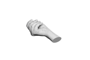 Female statue's hand makes a gesture like holding something like card isolated on a white...