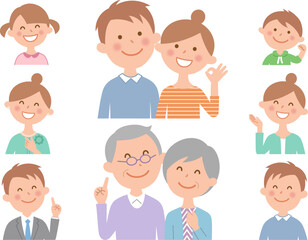 3世代家族の色々な表情、上半身