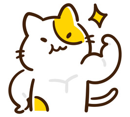 筋肉自慢をするやる気満々なかわいいねこのキャラクターの手書き風イラスト