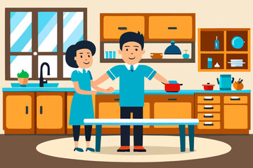Vector design in flat style, someone is in a simple kitchen