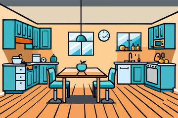 Vector design in flat style, a simple kitchen and dining table