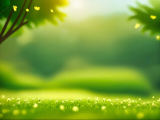 Fototapeta premium Green blurred background and sunlight