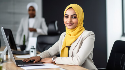 Confident professional businesswoman at his desk. Generative AI
