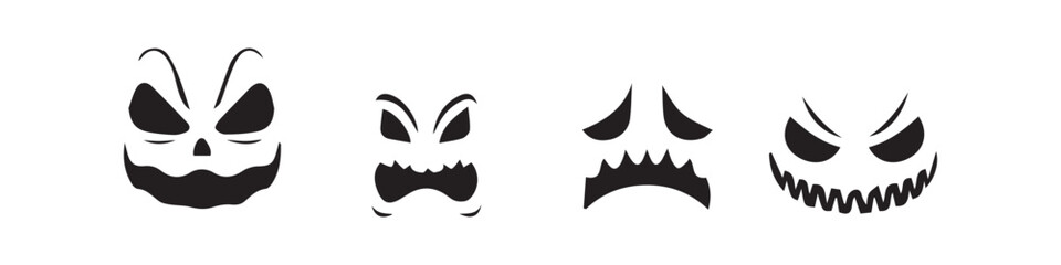 Horror and Scary faces vector set. Silhouette Style. Vector Illustration. Vector Graphic. EPS 10