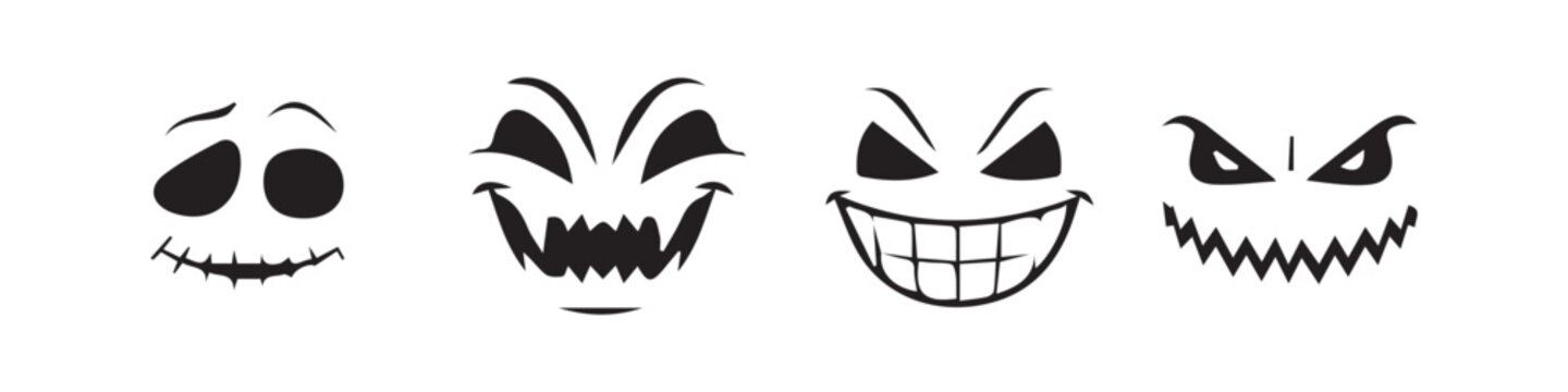 Horror and Scary faces vector set. Silhouette Style. Vector Illustration. Vector Graphic. EPS 10