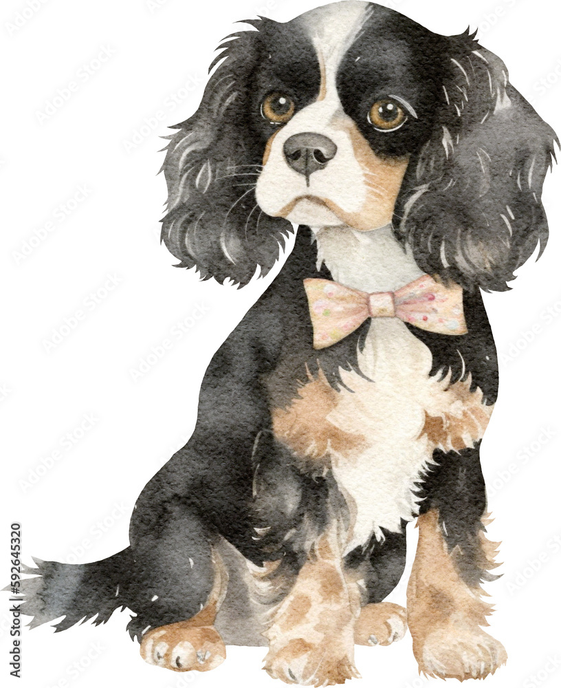 Poster cavalier dog illustration created with generative ai technology