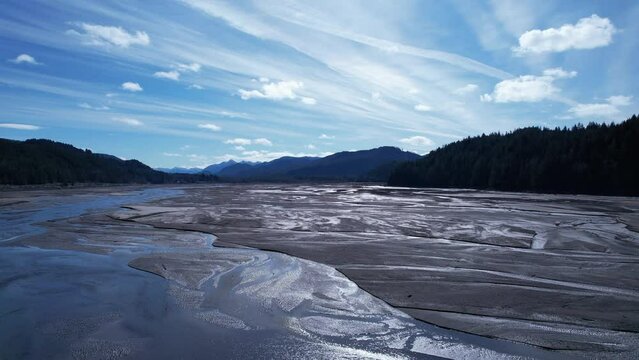 Drone footage flying over Alder Lake, Washington.
