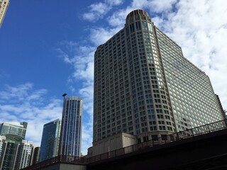 Skyscrapers in Chicago with a big blue sky