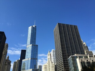 Skyscrapers in Chicago with a big blue sky