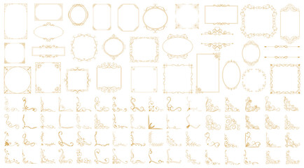 Fototapeta premium Set of gold vintage frame and corners icon. Vector illustration.