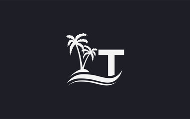 Beach tree and nature water wave logo design vector with the letter and alphabet, Water color logo vector
