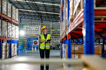 woman worker or supervisor controlling stock in a warehouse. © FotoArtist