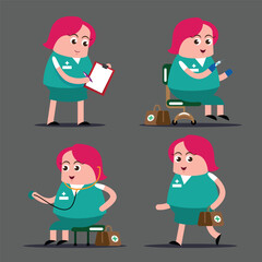 emotion cute vector, illustration flat cartoon character set of doctor working. 