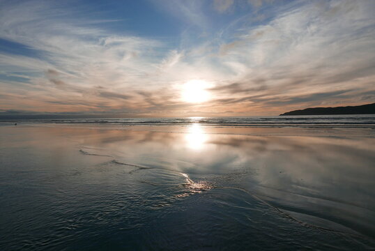 Kapiti Island and beach, Paraparaumu, New Zealand