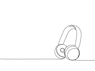 Headphones one line art. Continuous line drawing of music, headphone, headset, portable, earphones, sound, audio, hear, dj, listen, listening, ear, electronic, mobile, relax, radio