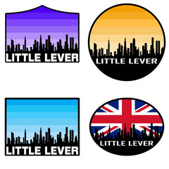 Obraz premium Little Lever Skyline Silhouette Uk Flag Travel Souvenir Sticker Sunset Background Vector Illustration SVG EPS AI