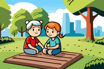 Obraz na płótnie Canvas Vector design in flat style, two people are playing in the park to find happiness