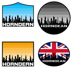 Horndean Skyline Silhouette Uk Flag Travel Souvenir Sticker Sunset Background Vector Illustration SVG EPS AI