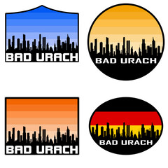 Obraz premium Bad Urach Skyline Silhouette Germany Flag Travel Souvenir Sticker Sunset Background Vector Illustration SVG EPS AI