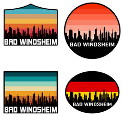 Bad Windsheim Skyline Silhouette Germany Flag Travel Souvenir Sticker Sunset Background Vector Illustration SVG EPS AI